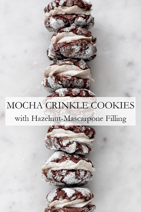 Mocha Crinkle Cookies with Hazelnut-Mascarpone Filling | Serendipity by Sara Lynn
