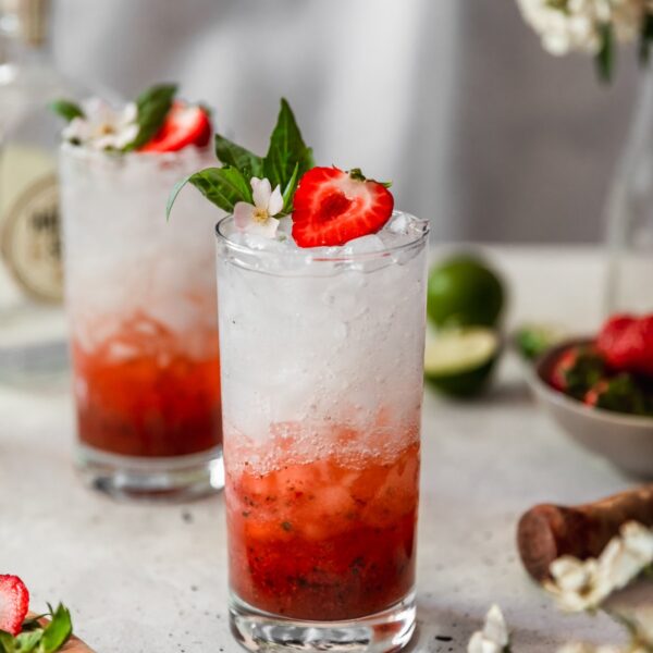 Strawberry Gin Smash with Basil & Elderflower